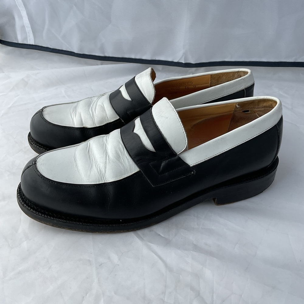 Charles de Batz Italian Black and White Slip-On Penny Loafers - Picture 3 of 11